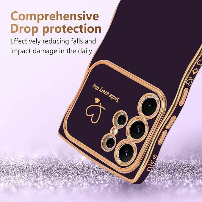 Image of Peeperly Back Cover Case for Samsung Galaxy S23 Ultra Scratch Resistant Anti-Slip TPU Shockproof Protective Durable Wave Plating Love Heart Case for Girls & Women(Light Purple)