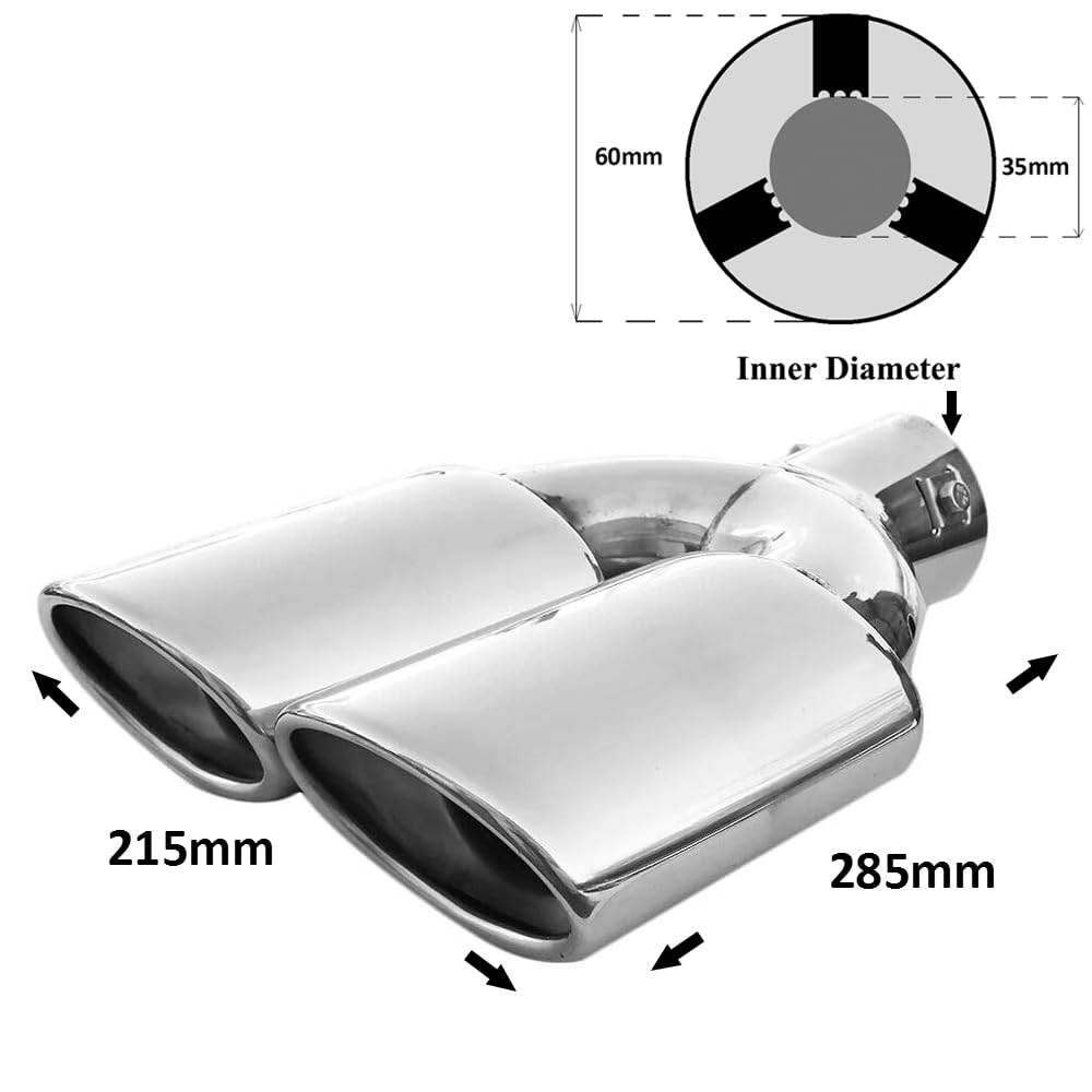 Autohobby Doppio terminale di scarico scarico silenziatore universale doppio terminale di scarico terminale di scarico sportivo scarico sportivo acciaio inossidabile ovale fino a 56mm cromato auto ho
