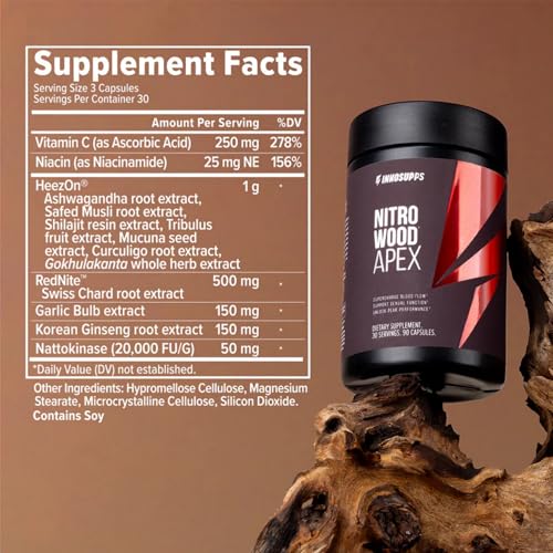 Image of InnoSupps Nitro Wood Apex - Focus & Blood Flow Booster for Men - Supports Blood Flow, Circulation, Male Performance, Muscle Growth & Recovery - Stamina & Endurance Support - 60 Veg Capsules