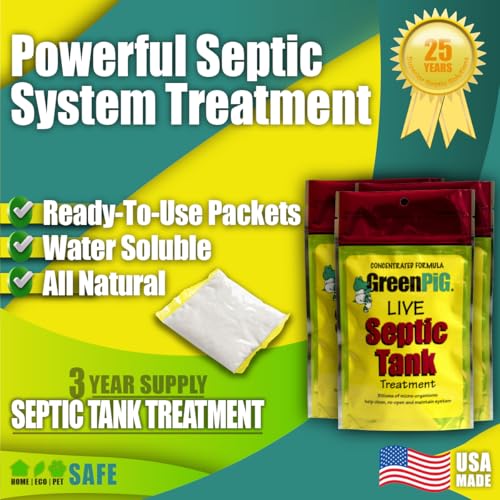 Image of Green Pig Septic Tank Treatment Packets - Septic-Safe Enzyme Treatment for Preventative Maintenance, Helps Prevent Clogs & Odors, 3-Year Supply (12 Packets) | Septic-Safe Enzyme Treatment, Preventative Maintenance, Helps Prevent Clogs & Odors