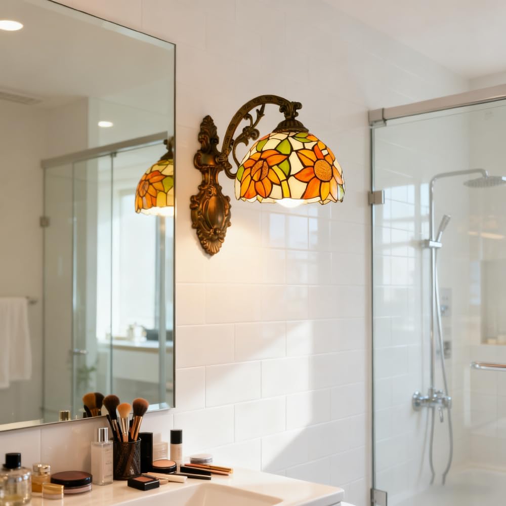 Kreatywna lampa ścienna, kolorowa szklana lampa ścienna w stylu Tiffany, salon, sypialnia, przy łóżku, korytarz, lampa restauracyjna, E27 czysta ręcznie robiona, szeroki zakres zastosowań C