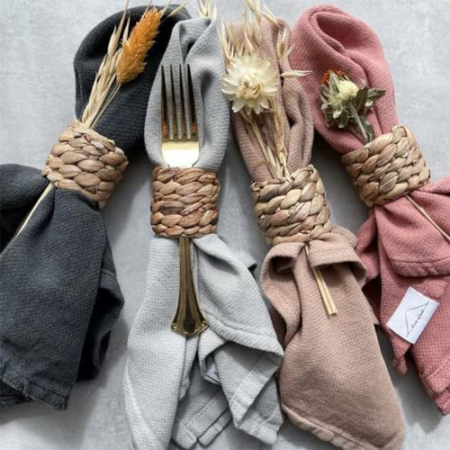 Decocoon Set Of 16 Napkin Rings, Hand Woven Natural Water Hyacinth Napkin Rings, Farmhouse Handmade Napkin Rings, Beach Napkin Holders,Napkin Rings Bulk For Party Decoration,Dinning Table #TOP3