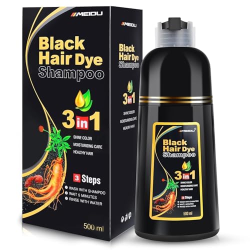 Black Hair Dye Shampoo for Men Women, 3 in 1Hair Dye Shampoo for Gray Hair, Natural Herbal, Semi-Permanent (500ml)