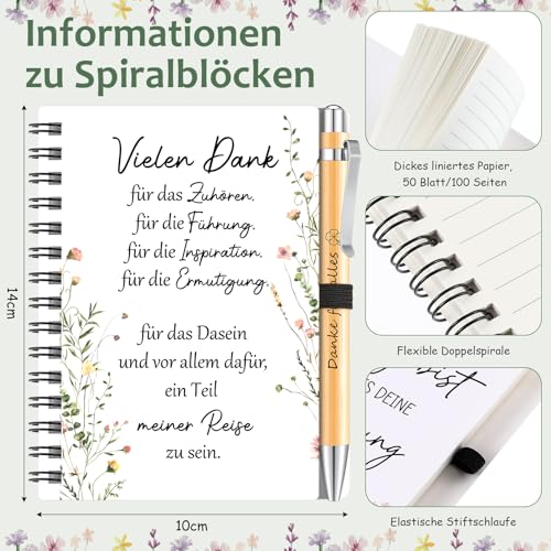 Clabby Dankeschön Geschenke für Kollegen Mitarbeiter Lehrer Erzieherin Abschiedsgeschenke 1 Vielen Dank Spiral Notizbuch 1 Danke für Alles Kugelschreiber 1 Schlüsselanhänger für Team Jobwechsel