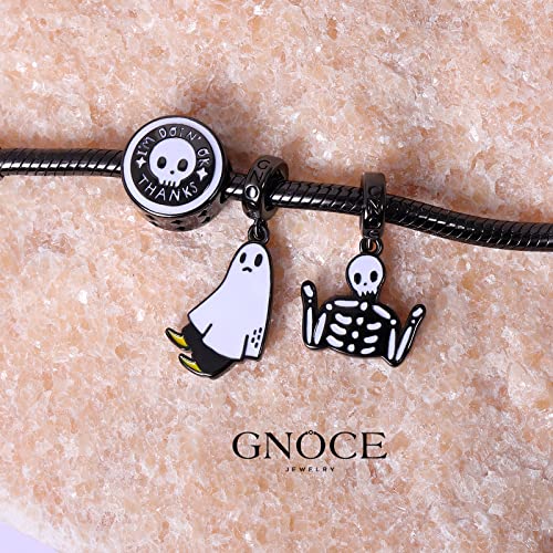 Image of GNOCE Skull Charm Bead Silver Pendant Dangle Charms fit Bracelet /Necklace Jewelry Gift for Women Men