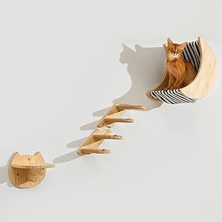 Cat Wall Shelf - Wooden Cat Shelves Perches for Wall Cat Wall Mounted Climbing Shelves Perches Scratching Post Cats Furniture Sets Kitty Bridge Ladder Steps Indoor