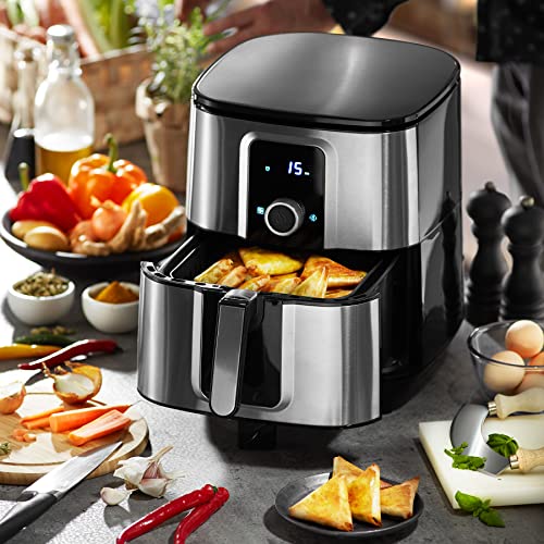 tectake® Heißluftfritteuse XXL -90% weniger Öl, 10,2l Fassungsvermögen, Touchscreen-Display, Airfryer mit 8 Programmen, Heissluftfritteuse ohne Fett und Öl, Zubehör Rezeptheft - silber – Bild 3