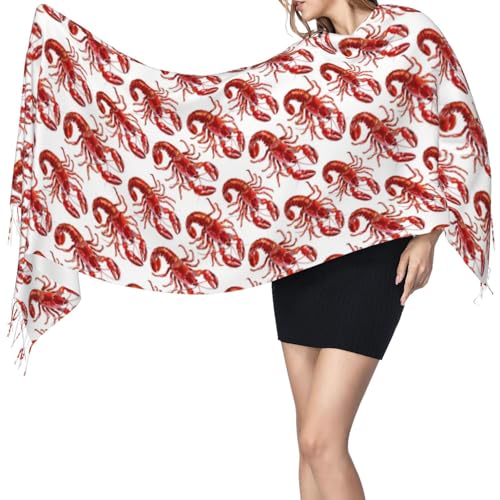 Cute Cartoon Lobster Print Pashmina Shawls Scarf Wraps for Women, Fall Winter Scarves Large Blanket Scarf3