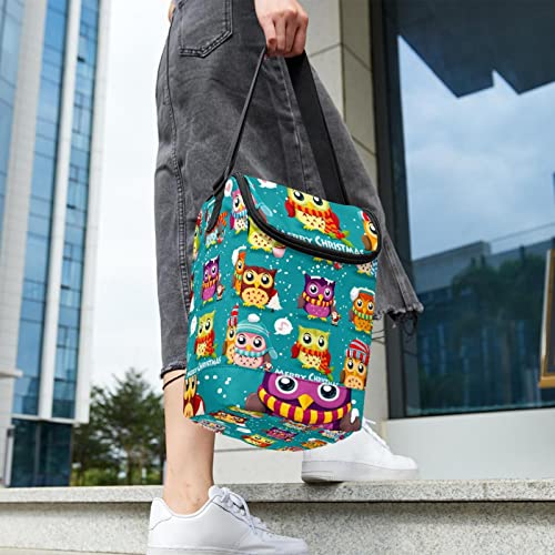 Bolsa de almuerzo de búhos navideños lonchera ligera reutilizable 7