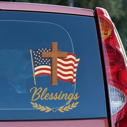 Image of 2pcs 250 Anniversary USA Merchandise Car Stickers American Flag Cross | Vinyl Decals for Vehicles One Nation Under God Patriotic Stickers USA 250th Anniversary Decorations for Trucks 10 inch