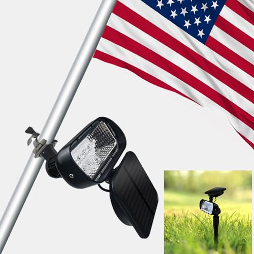 Etzeaxus Flag Pole Light Solar Powered, 2200mAh 2-in-1 Solar Light for Flagpole and Ground, Metal Clamps Fits 1” to 1.5” Flagpole, Ground Stake Light, Outdoor Dusk to Dawn for Wall-Mount Flag Poles