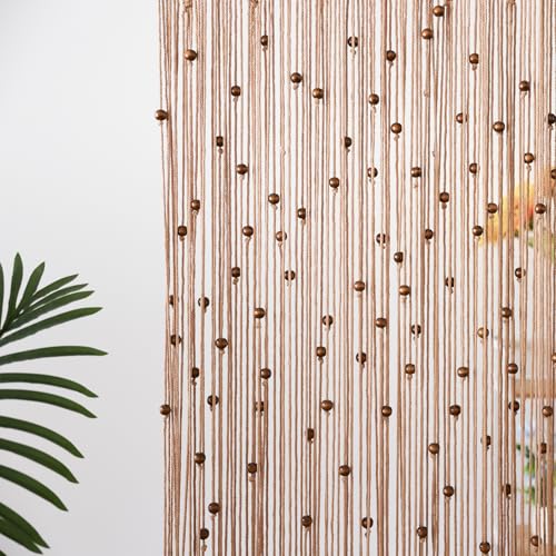BECHAEO Boho Macrame Beaded Curtain Handmade Door Closet Curtain with Wooden Beads for Window Doorway Open Closet Bedroom Living Room Privacy Decor, 79