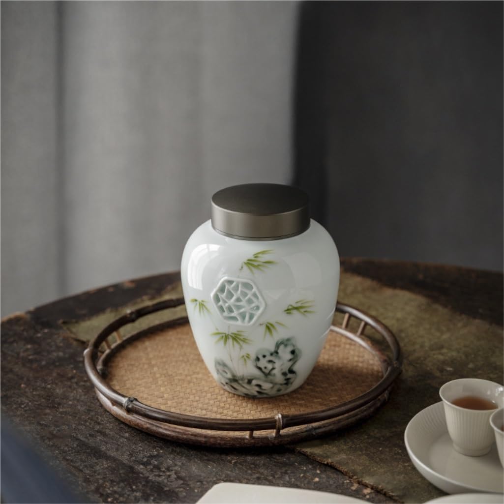 XYNSNDB Słoik cukru Ręcznie malowana wytłaczana kratka okienna Retro puszka na herbatę Dwuwarstwowa blaszana pokrywka Ceramiczna nakrętka Ziarna kawy Zamknięta puszka płatków Pojemnik na herbatę