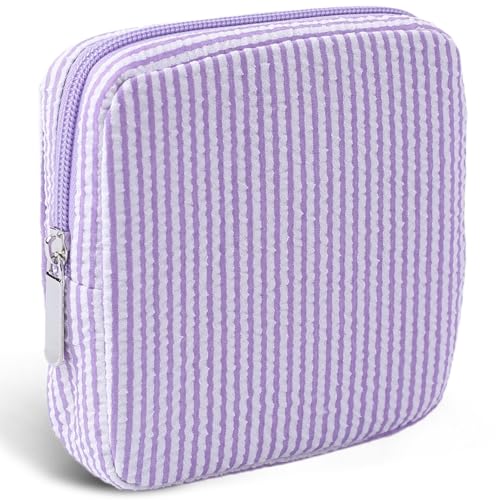 Image of Period Bag for Teen Girls | Striped Sanitary Napkin Storage Bag | Cute Pads Pouch for Period | Menstrual Pouch for Pads, Tampons, Menstrual Cups & Panty Liners | Perfect for Travel & Daily Use