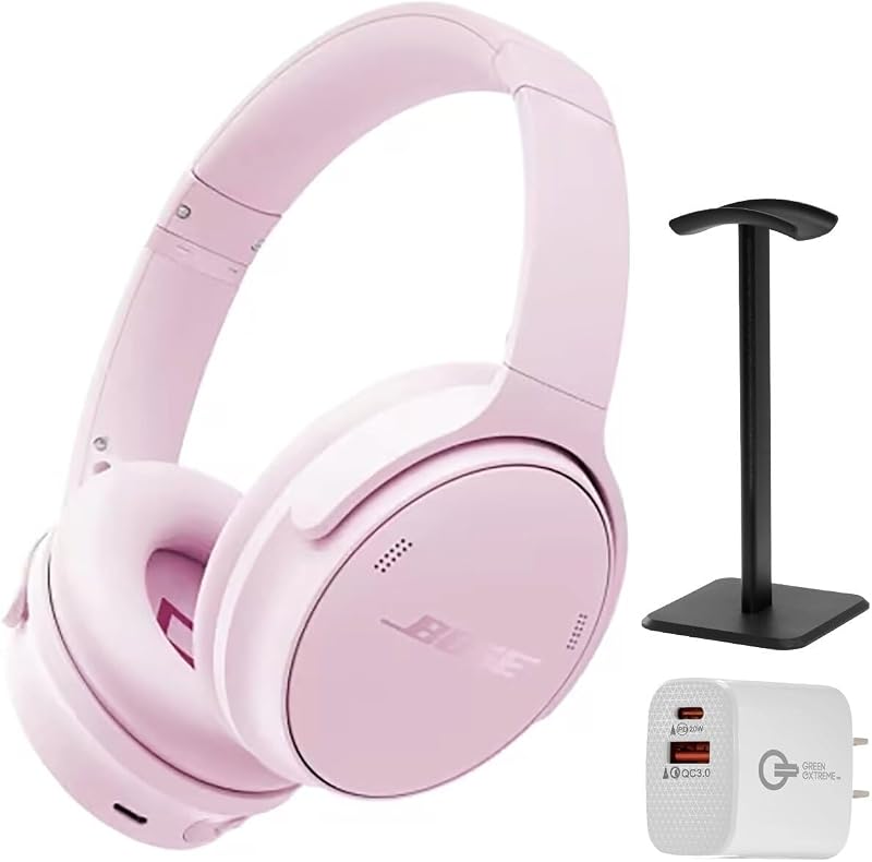 auriculares inalámbricos con cancelación de ruido QuietComfort, rosa pétalo, paquete con cargador de pared USB-C/-A