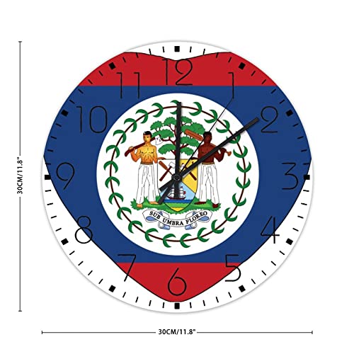 Autravelco Wood Hanging Wall Clock Analog Round Non-Ticking Belize Country Wall Clocks City Flag Souvenir Home Decor For Nursery Bathroom Porch 12 Inch #TOP2