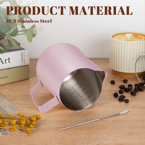 Image of Amrules Milk Frothing Pitcher 12oz Frother Cup Barista Tools, Pink