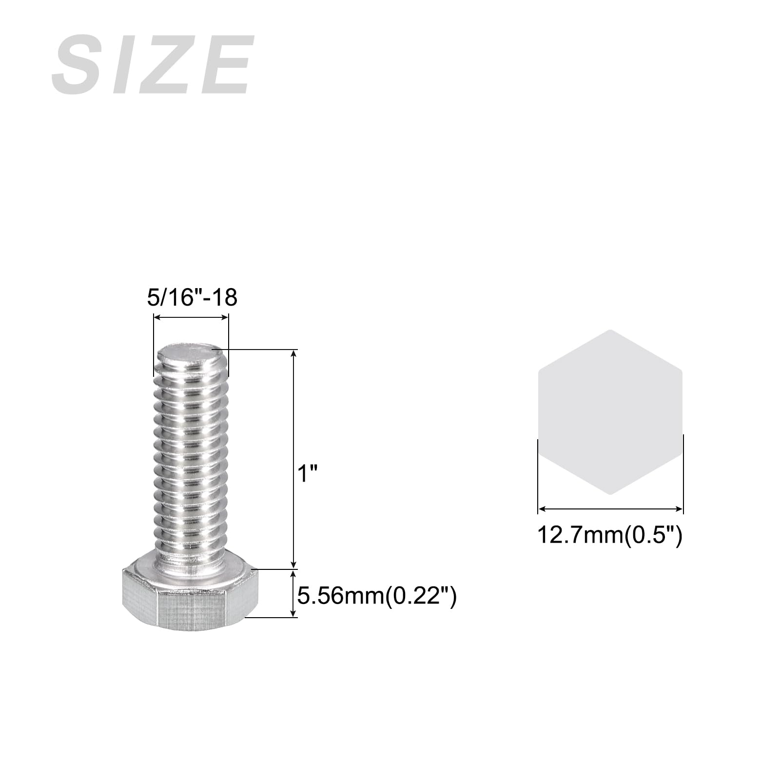 METALLIXITY Hex Head Bolts (5/16-18 x 1") 10Pcs, 304 Stainless Steel 18-8, Fully Threaded, External Hex Drive, Plain Finish - Image 2