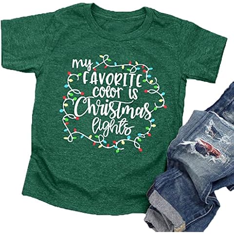 Toddler Girls Boys Christmas Shirt My Favorite Color is Christmas Lights T-Shirt Xmas Holiday Tee Tops, Green, 3 Years Cover