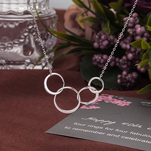 AnotherKiss 40th Birthday Gifts for Women, Sterling Silver 4 Circle Necklace for Her, 4 Rings for 4 Decades Jewelry Gift Idea3