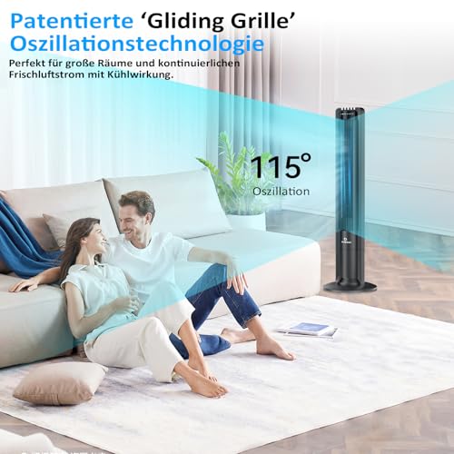 Airvention Turmventilator mit Fernbedienung, 109cm, leise, 115° oszillierender Säulenventilator, Standventilator schwarz, Timer, 0,04 kWh stromsparend, 3 Geschwindigkeiten, X01A, Tower Fan