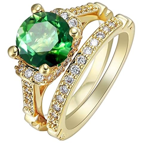AnazoZ Womens Wedding Band,Copper Ring for Women Ring Set with 4 Claws Round Cubic Zirconia Gold Green Wedding Rings and Bands for Women Ring Size N 1/2 Cover