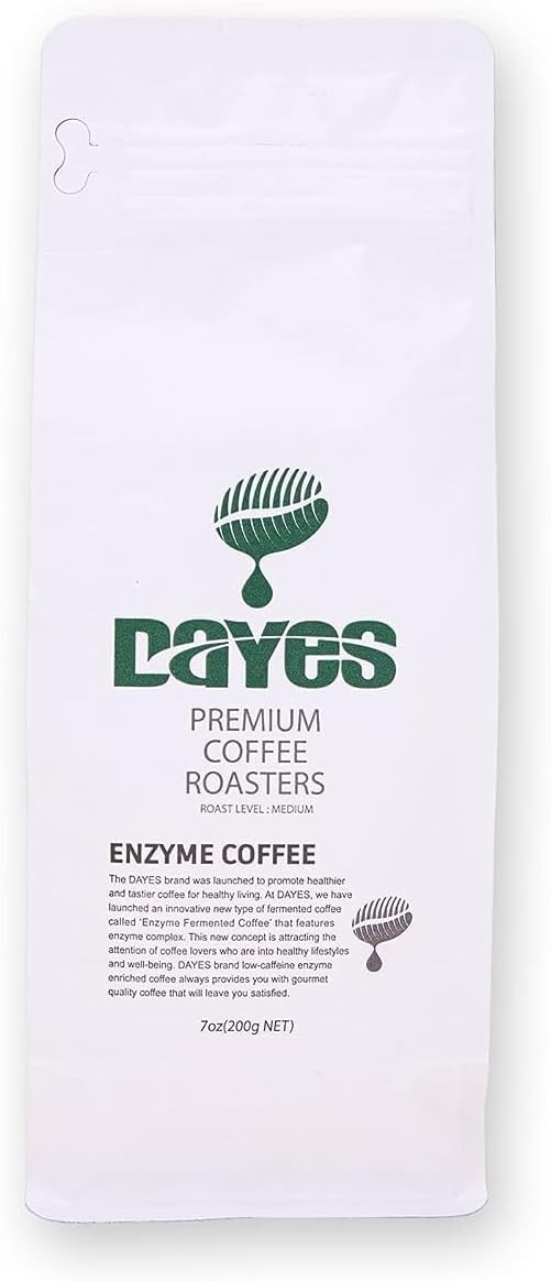 DAYES Enzyme Fermented Coffee (Whole Beans) - Low Acid, Mycotoxin Free, Low Caffeine, Kopi Luwak Alternative, Gentle on Digestion, Colombian Arabica (7oz, Medium Dark Roast)
