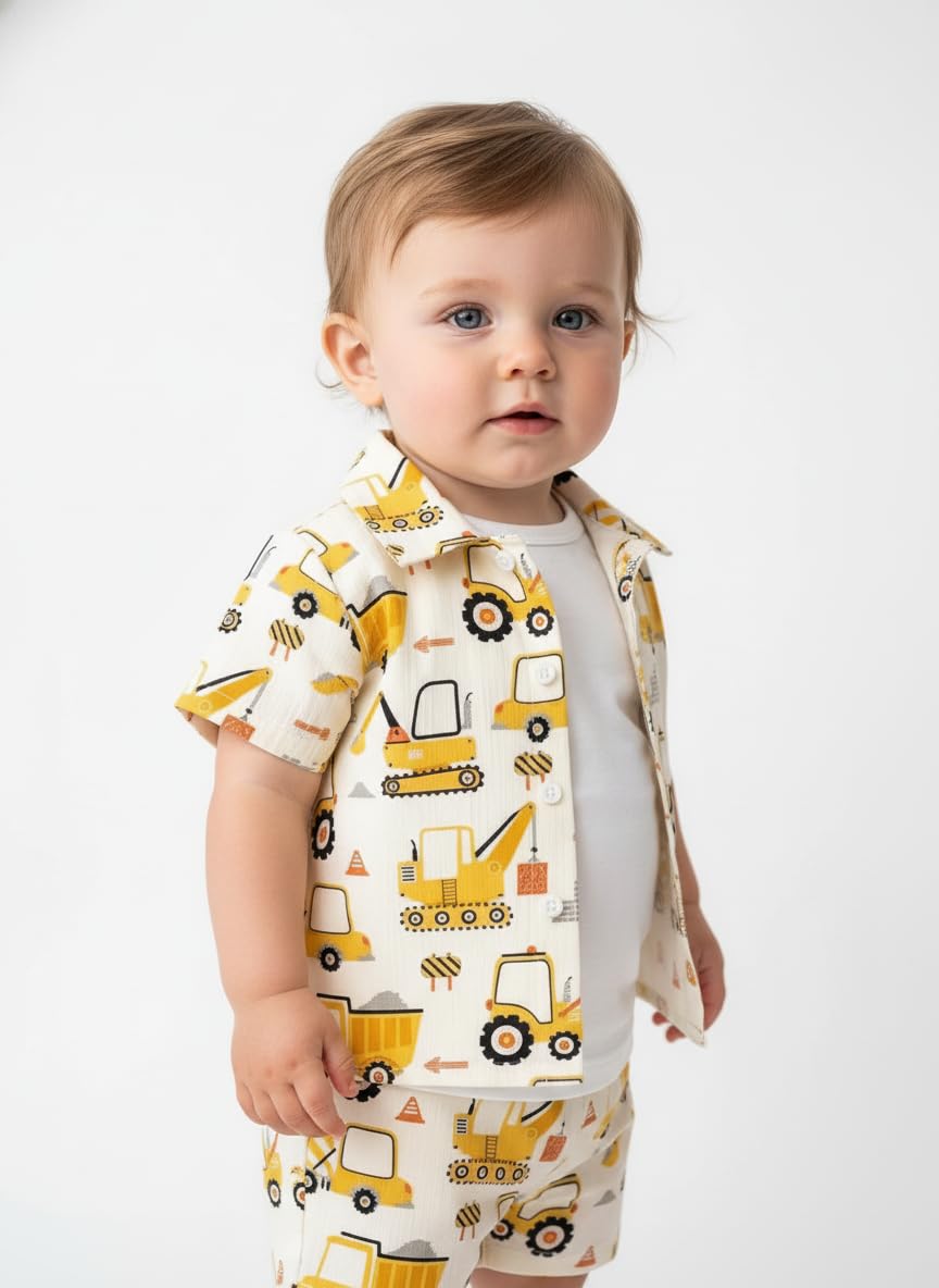 EMBLIKA Baby Boys And Girls Casual Printed Pattern Shirt -Short | kids clothing| cotton set | Boys co-ords set|Baby Boy Clothing Set 1