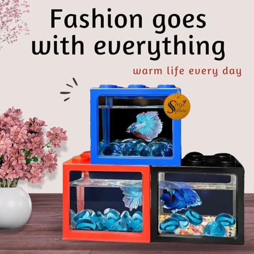 Image of Sage Square Betta Fish Tank - Perfect for Small Spaces, Sturdy, Stylish Design for Beginners & Experienced Fish Keepers, Easy Maintenance Aquarium for Betta Fish, Ideal for Home, Office (Pack of 3)
