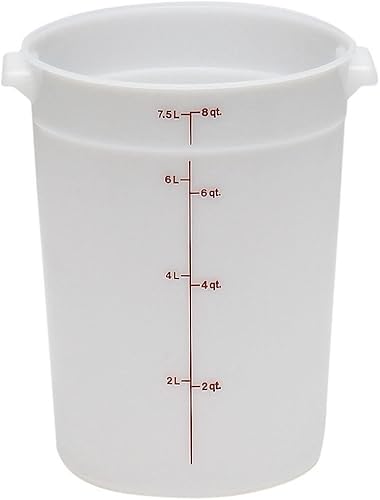 Contenedor para almacenaje, Redondo, 8 cuartos de galón., 9.4 in (de) diámetro. x 26.275cmH, blanco natural, polietileno, Nsf (12 piezas/unidad)