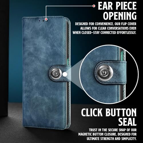 Image of WOW IMAGINE Shock Proof Flip Cover Back Case for Xiaomi Redmi Note 10T 5G | Poco M3 Pro 5G (Magnetic Button Flip Case | Wallet Pockets & Stand | Leather Finish | Aquamarine)