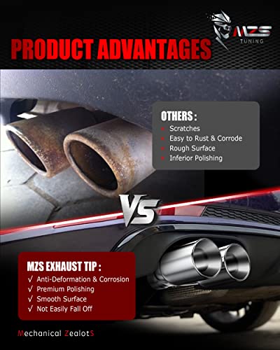 Image of MZS Dual Exhaust Tips 2.5 inch Inlet 3.5 inch Outlet Tailpipe Universal Silver 1Pcs