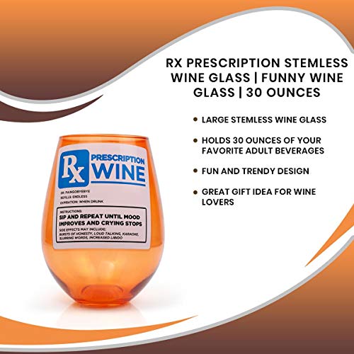 Toynk Rx Prescription Stemless Wine Glass | Funny Wine Glass | 30 Ounces #TOP6