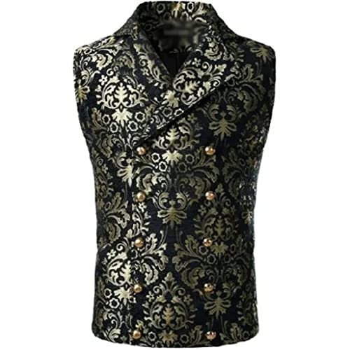 Men's Victorian Gentleman's aristocrat Black/Gold Double Breasted Vest Gothic Steampunk Waistcoat Vest tapestry/casual Vest2