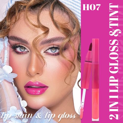 Image of evpct ‌Hot Pink Matte Liquid Lipstick Marker Pen Lip Liner Set with Lip Oil, Shine Finish, 2 in 1 Lipgloss Lipstick Long Lasting Waterproof for Women, Lips Color Stain 24hr Original Smudge Proof