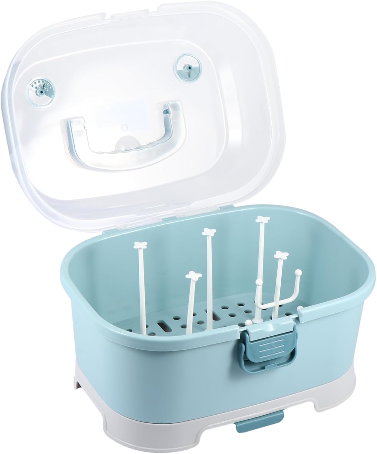 NUOBESTY Baby Bottle Drying Rack with Cover Portable Nursing Bottle Storage Box Dinnerware Organizer for Home Kitchen Use Blue