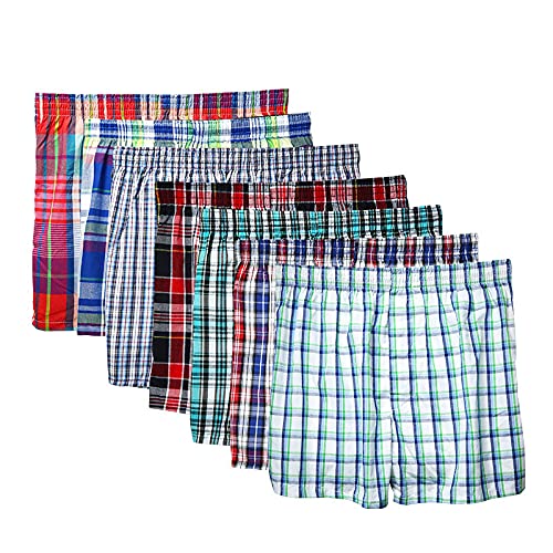 Mens 3Pack 100% Cotton Tag Free Boxer Shorts Random Color Plaid Boxers for Men Boxer Briefs Plus Size