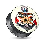 aus leichtem Acryl gefertigt Acryl Plug Tunnel Ohr Piercing Anker Anchor Rockabilly Retro Screw Fit schwarz 5 mm