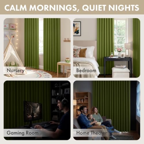 Image of ANRODUO Olive Green Back Tab Blackout Curtains 96 Inch Long 2 Panels