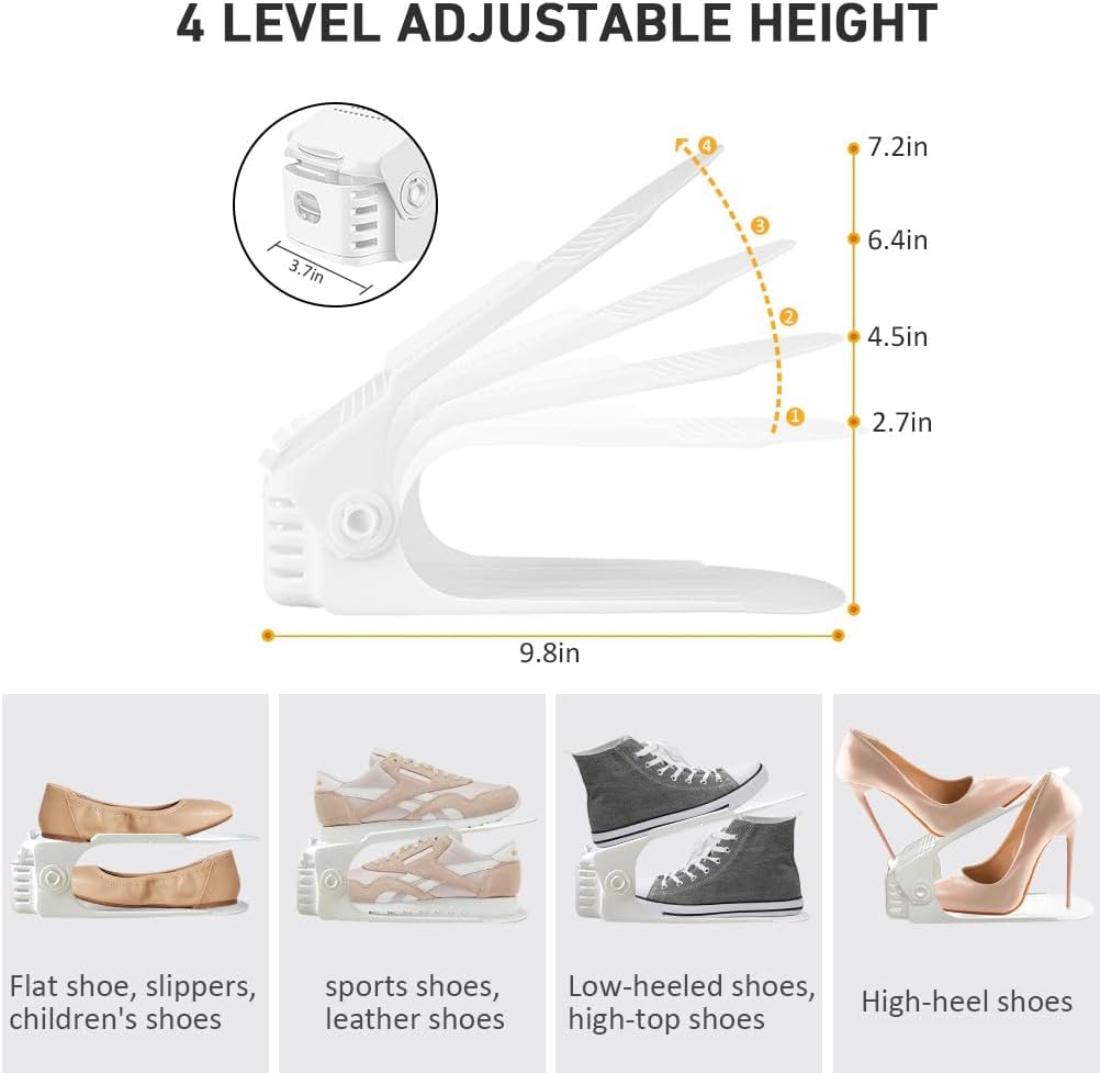 Shoe Organizer 36 Pack - Shoe Stackers, Space Savers 50%, 4 Levels Adjustable Rack, White