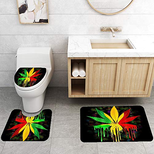 Jayden&Madge 4 Stück/Set Marihuana Weed Leaf Duschvorhang, Jamaican Reggae Rasta Badezimmer Dekor, wasserdichtes… – Bild 6