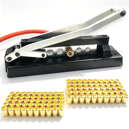 Heavy Duty Bench Hose Crimper for 1/4 5/16 3/8in ID Hoses Hose Crimping Tool with 100 Ferrules Fittings (50x 0.593 ID& 50x 0.625 ID) Air Hose Repair Kit Air Hose Crimper Torch Hose Repair Kit