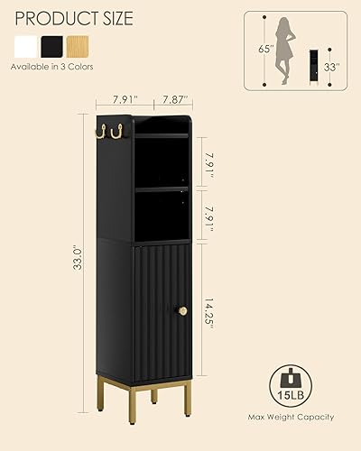 Miniatura 2 de Armario de almacenamiento para baño, gabinete pequeño de esquina con puerta y estantes, gabinete de papel higiénico estrecho, organizador de baño