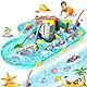 NlsqEU Wasserspielzeug Kinder,Wasserbahn Kinder Draußen,Wasserbahn Wasserspieltisch Strandspielzeug Wasserbahn Set mit 2 Booten und Angelfunktion für Kinder ab 3 Jahren