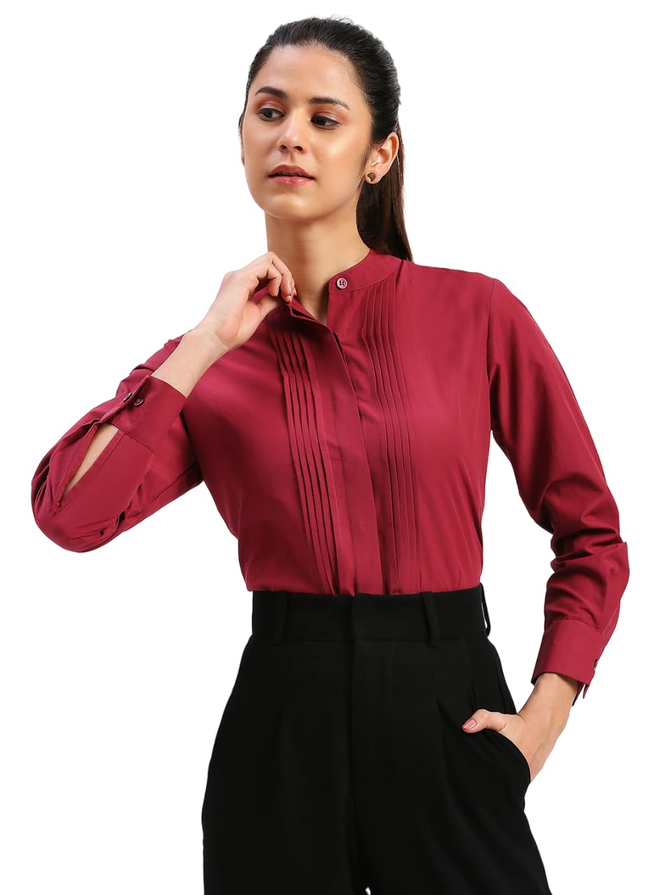 sharma group Women's Regular Fit Solid Cotton Blend Pleated Formal Shirts-picture-36