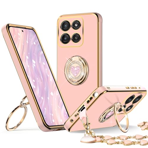 Coque Moto G Stylus 5G 2025 antichoc de luxe avec anneau de support rose