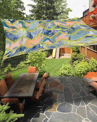 Golden Marble Sun Shade Sail Waterproof Rectangle, UV Block Sail Shade Canopy Awning Outdoor Privacy Shade Cover for Patio Pergola Deck Backyard 8'x10' Geometric Navy Blue Abstract Aesthetics Art