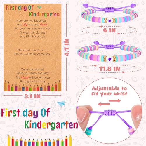 Image of Back to School Supplies, First Day of Kindergarten Bracelet, Back to School Bracelet Mommy and Me, Prek Matching Wish Bracelets Set, Adjustable Bracelet for Boys Girls Gifts Stuff Bulk