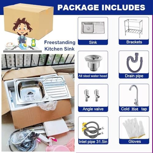 Fregadero exterior independiente de acero inoxidable con escurridor y lavabo de una sola cubeta 5