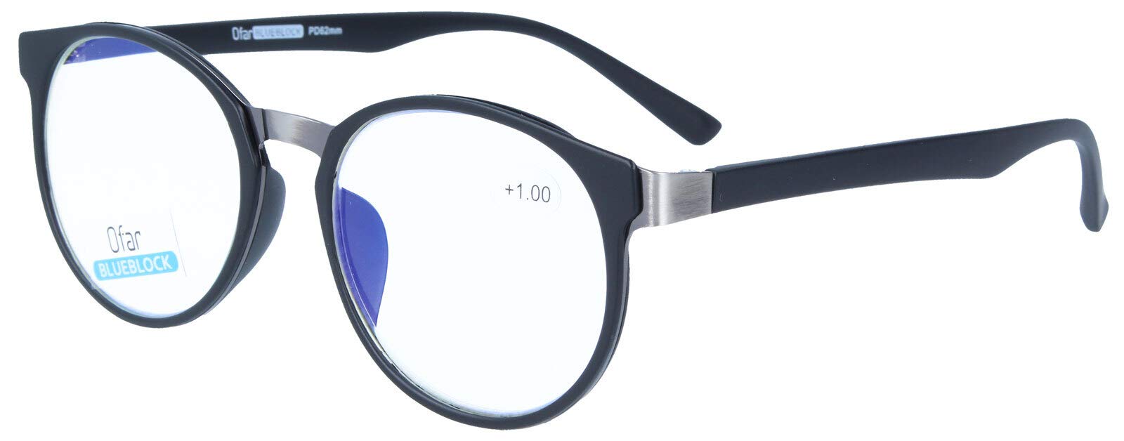 Eleganckie okulary do czytania z tworzywa sztucznego z praktycznym blokerem niebieskiego i twardym etui na okulary w kolorze czarnym + 3,50 dpt